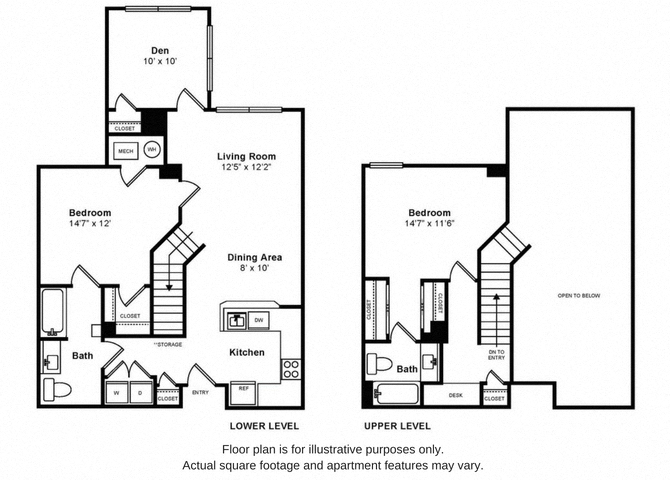 Floor plan for 3 beds, 2 baths, 1228 sqft